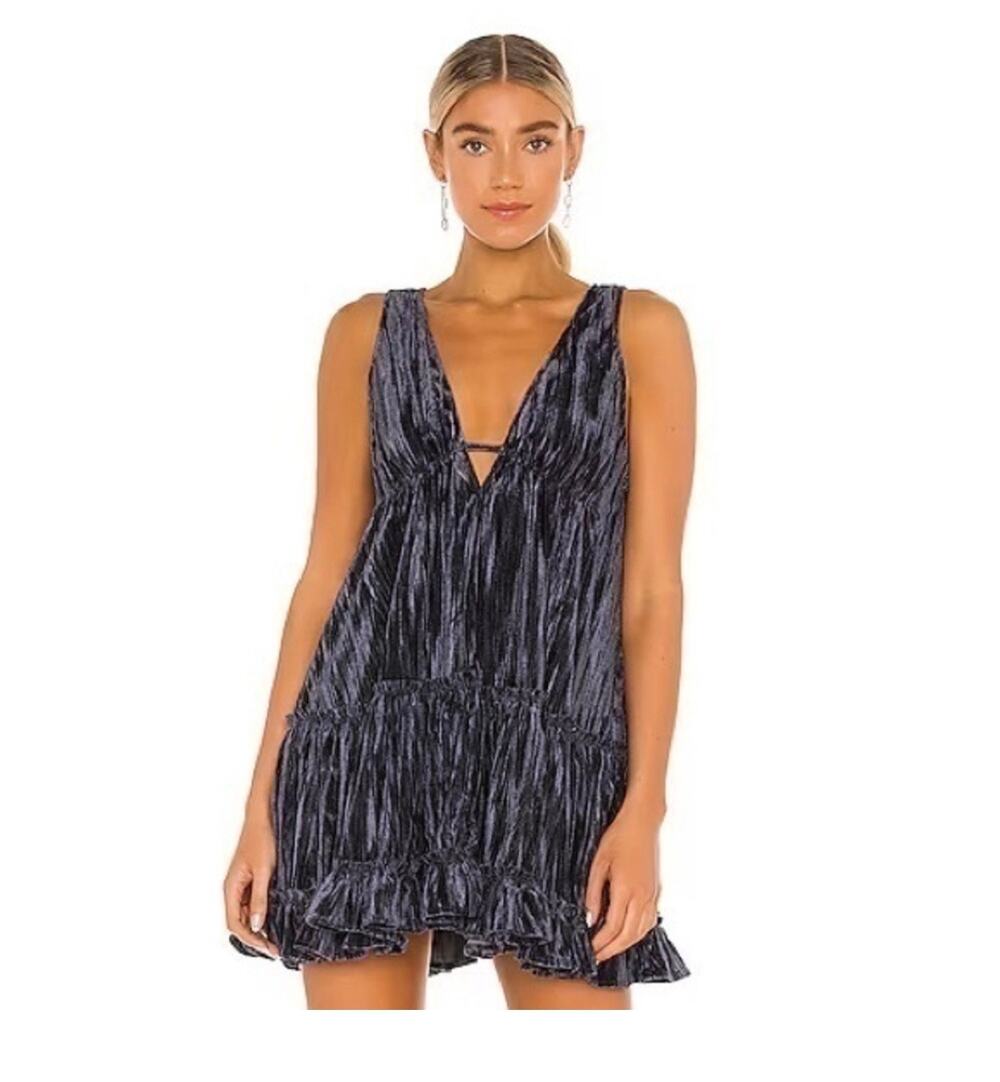 Free People Pleated Plush Swing Dress Rare Night Size Large